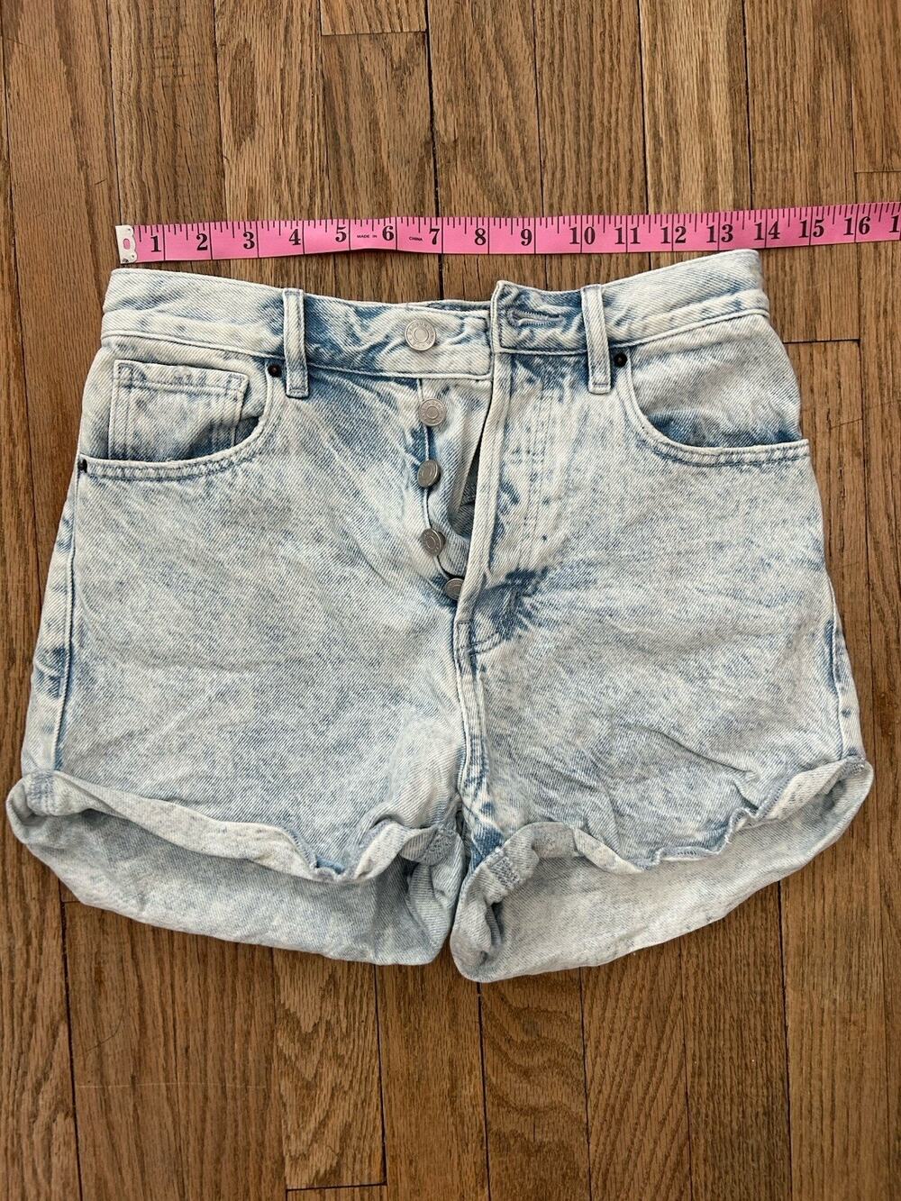 Pacsun Womens Shorts High Rise Rolled Denim Blue Button Fly Light Wash 26
